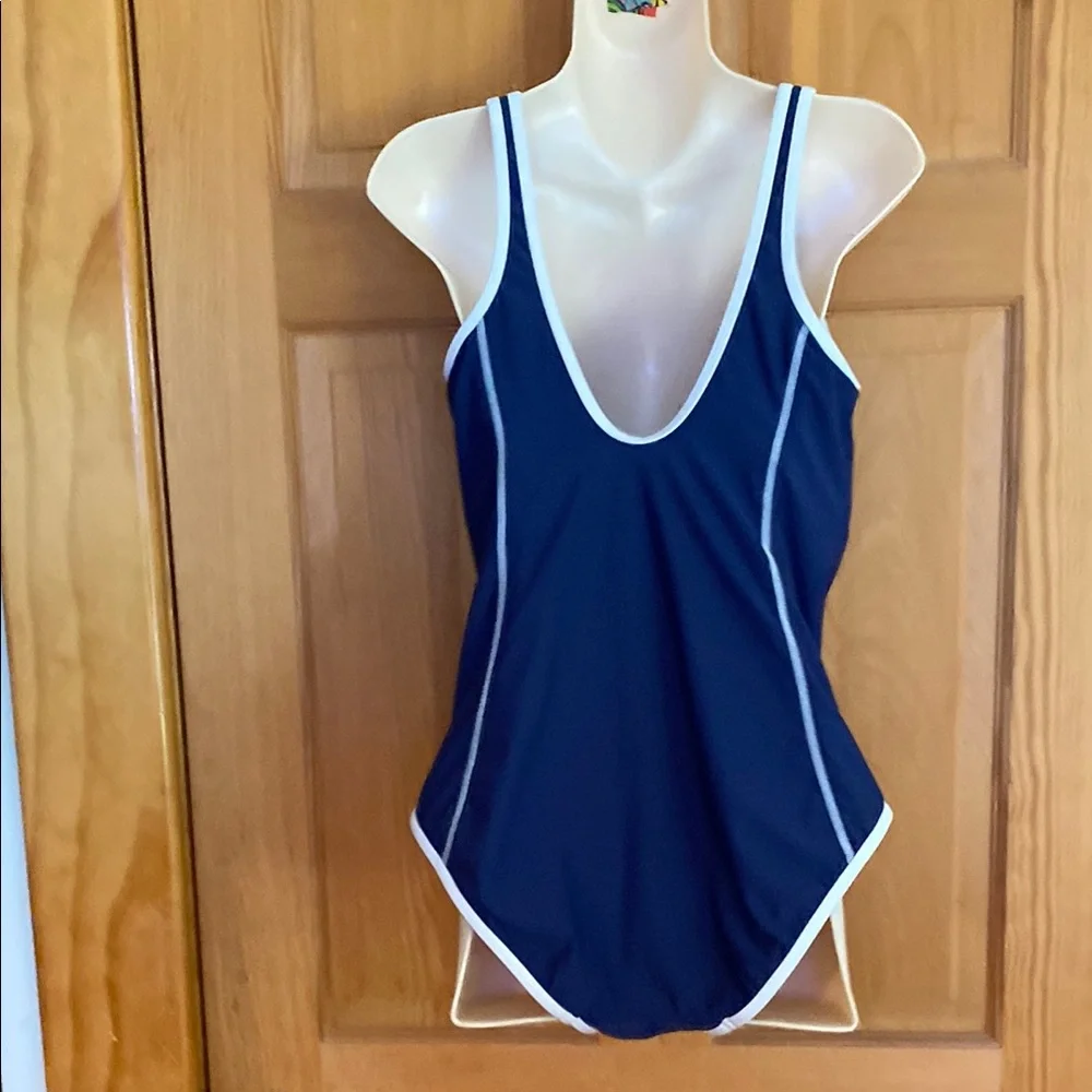 INC International Concepts Blue and White One-Piece Swimsuit Sporty Design 12 - Picture 5 of 16
